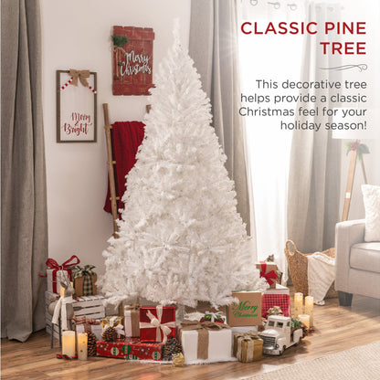 Premium White Artificial Pine Christmas Tree w/ Tips, Foldable Metal Base