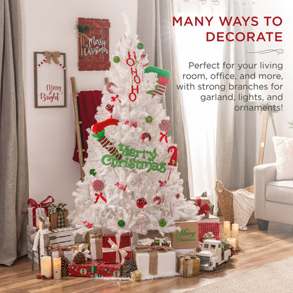 Premium White Artificial Pine Christmas Tree w/ Tips, Foldable Metal Base