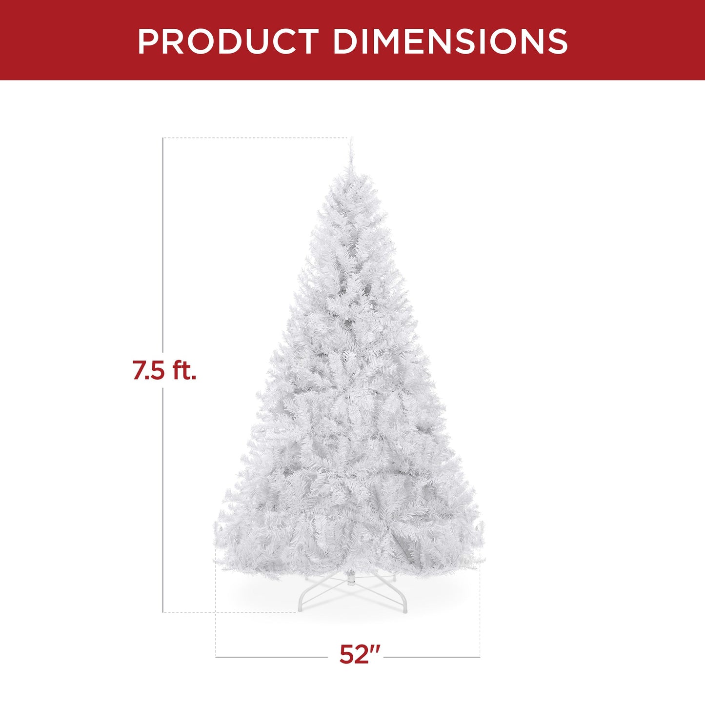 Premium White Artificial Pine Christmas Tree w/ Tips, Foldable Metal Base