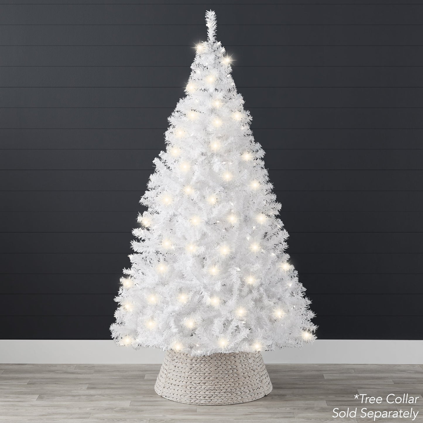 Pre-Lit Hinged Artificial White Pine Christmas Tree w/ Lights, Metal Stand