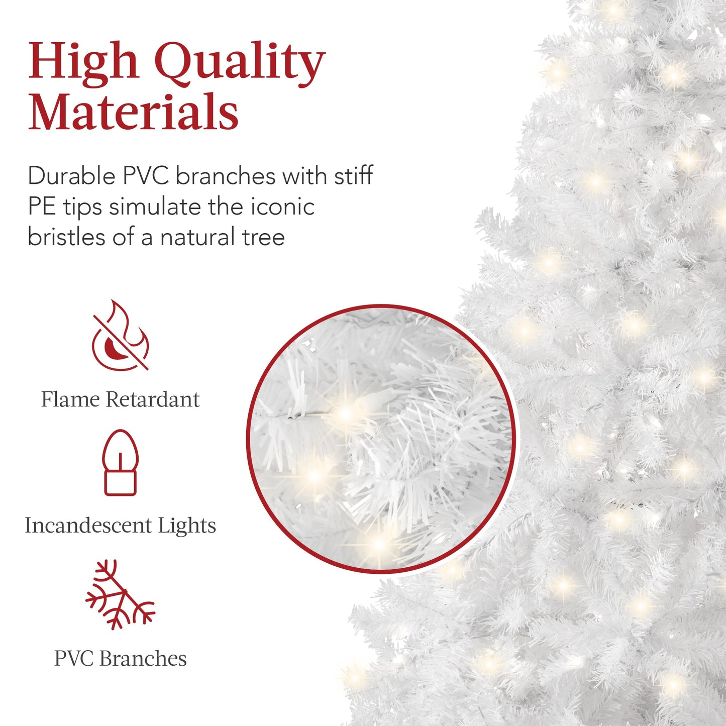 Pre-Lit Hinged Artificial White Pine Christmas Tree w/ Lights, Metal Stand