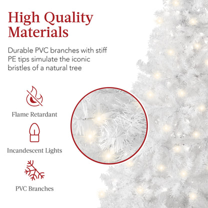 Pre-Lit Hinged Artificial White Pine Christmas Tree w/ Lights, Metal Stand