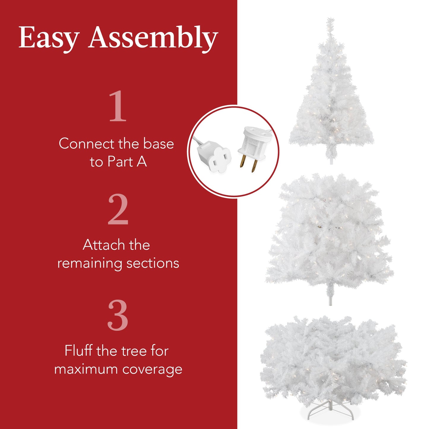 Pre-Lit Hinged Artificial White Pine Christmas Tree w/ Lights, Metal Stand