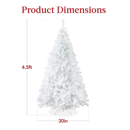 Pre-Lit Hinged Artificial White Pine Christmas Tree w/ Lights, Metal Stand