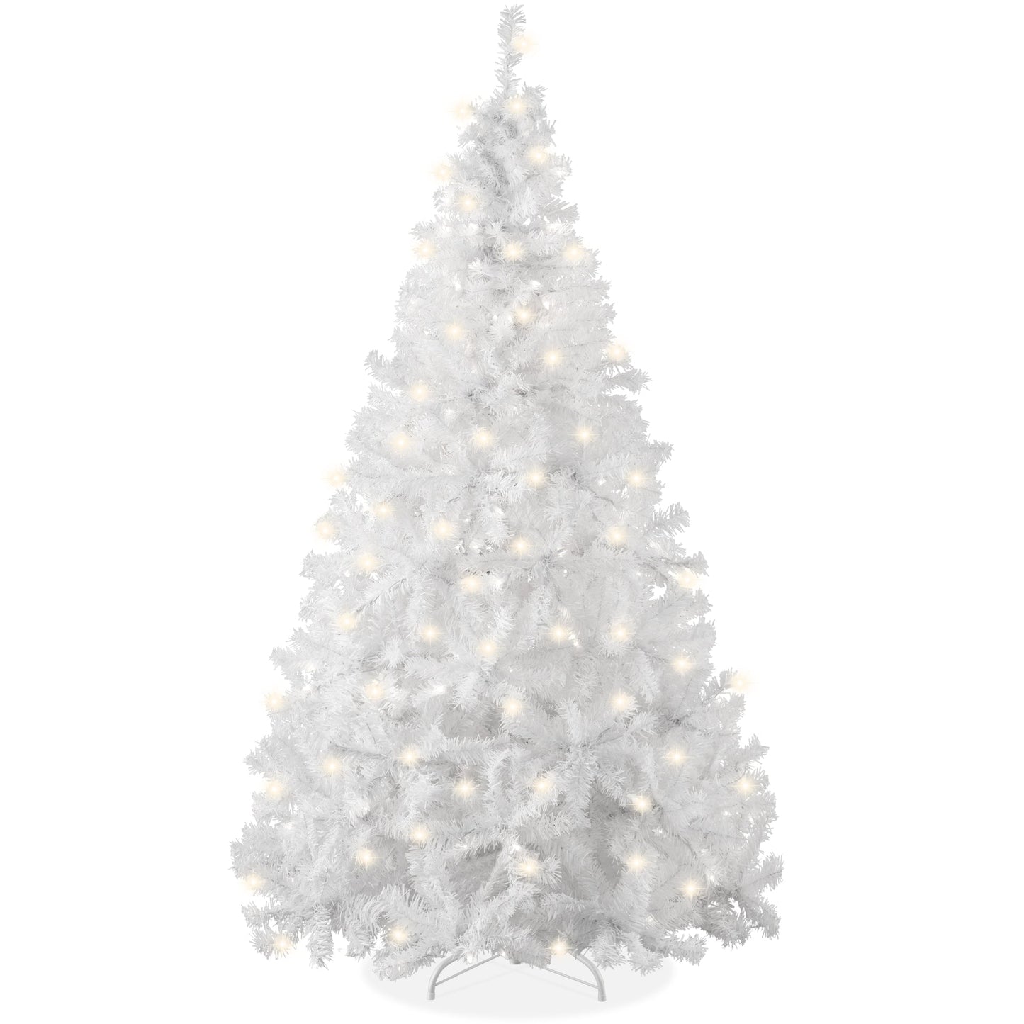 Pre-Lit Hinged Artificial White Pine Christmas Tree w/ Lights, Metal Stand