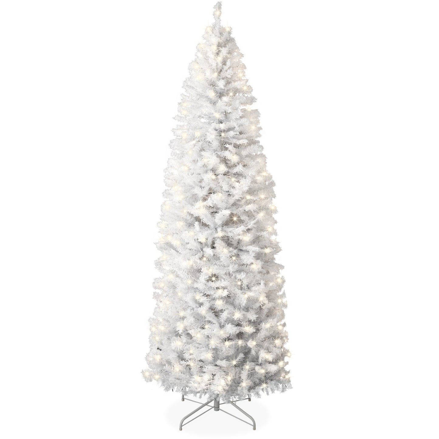 Pre-Lit White Pencil Christmas Tree w/ Metal Base, Incandescent Lights