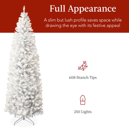 Pre-Lit White Pencil Christmas Tree w/ Metal Base, Incandescent Lights