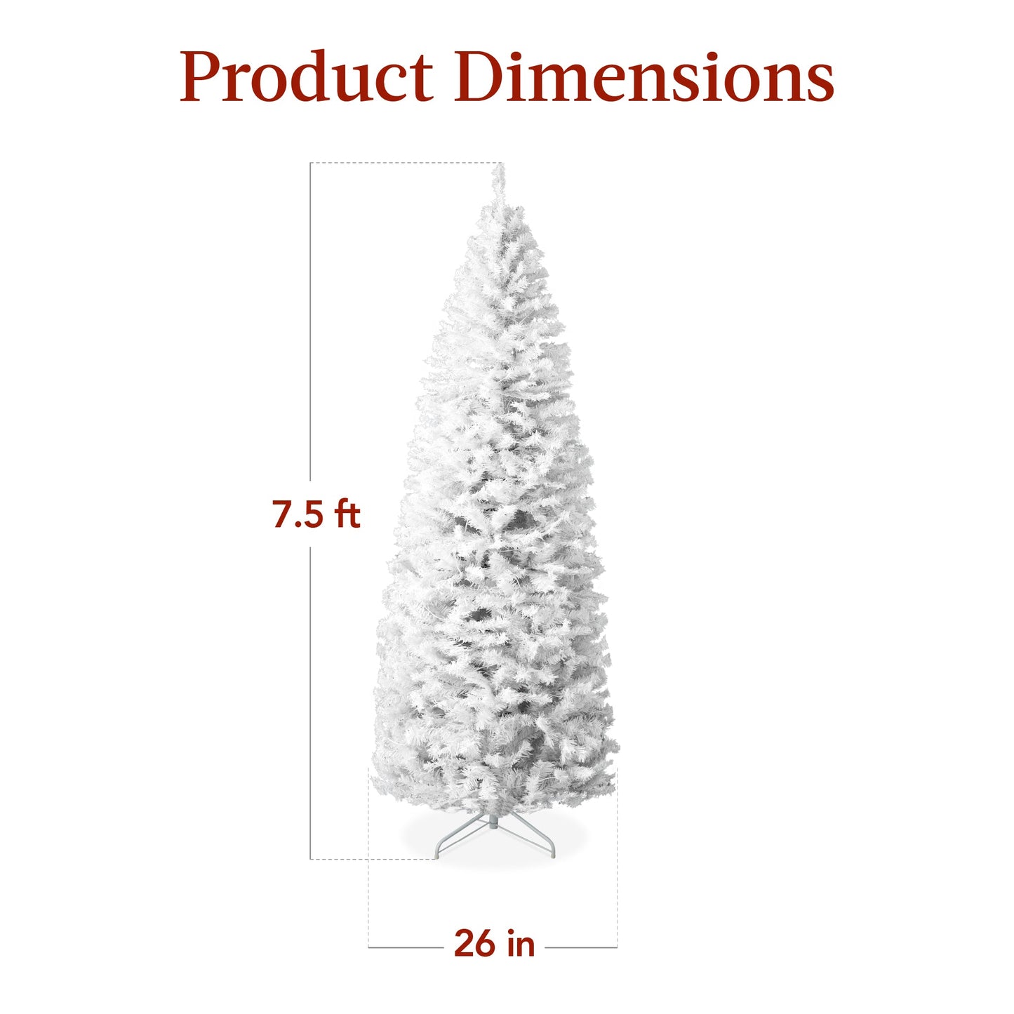 Pre-Lit White Pencil Christmas Tree w/ Metal Base, Incandescent Lights