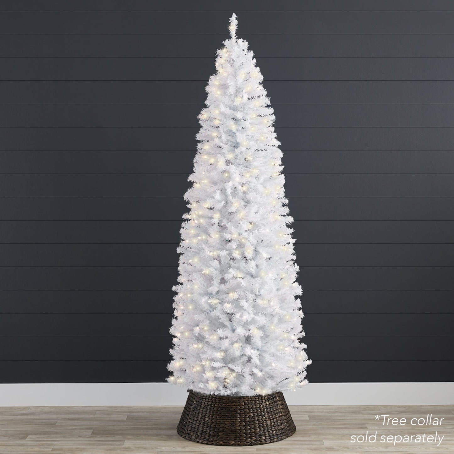 Pre-Lit White Pencil Christmas Tree w/ Metal Base, Incandescent Lights