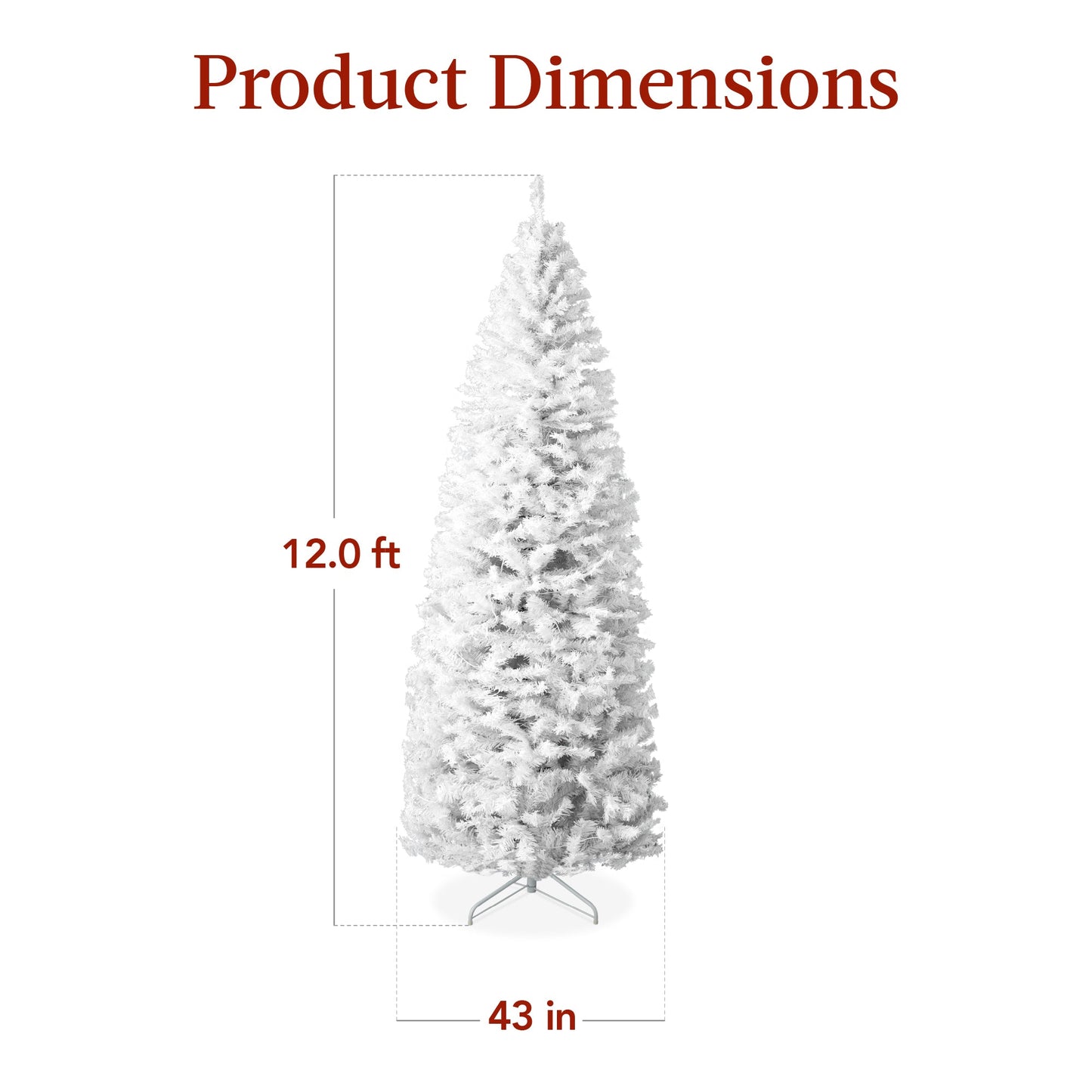 Pre-Lit White Pencil Christmas Tree w/ Metal Base, Incandescent Lights