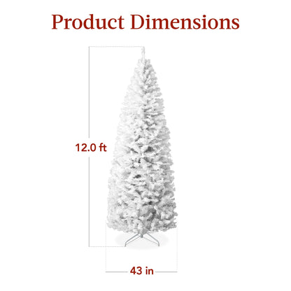 Pre-Lit White Pencil Christmas Tree w/ Metal Base, Incandescent Lights