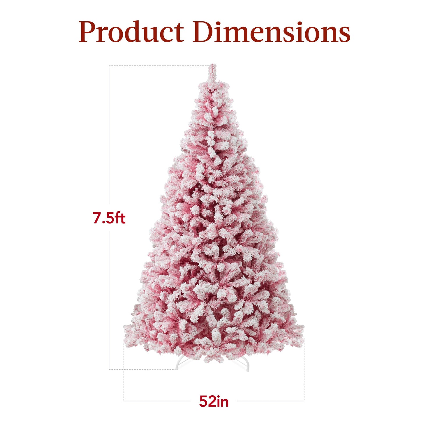 Pre-Lit Pink Christmas Tree Flocked Full Holiday Decor w/ Metal Base