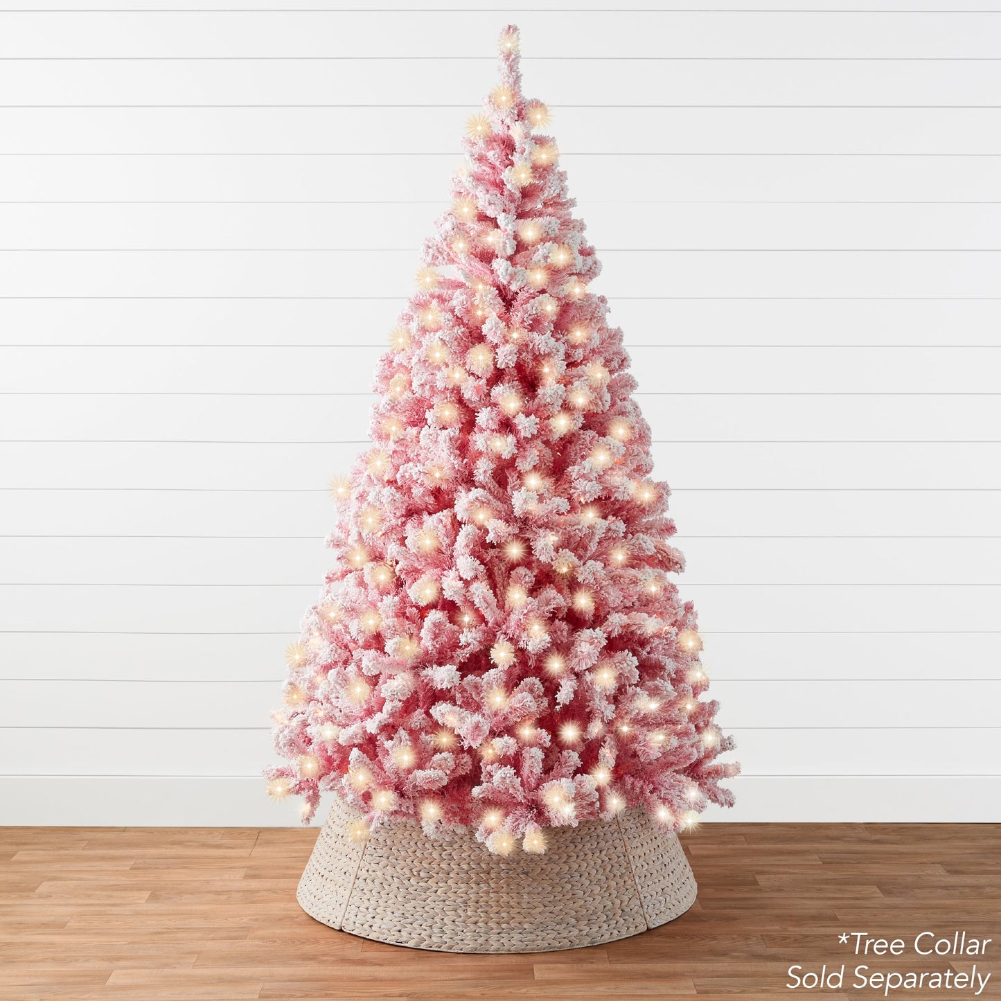 Pre-Lit Pink Christmas Tree Flocked Full Holiday Decor w/ Metal Base