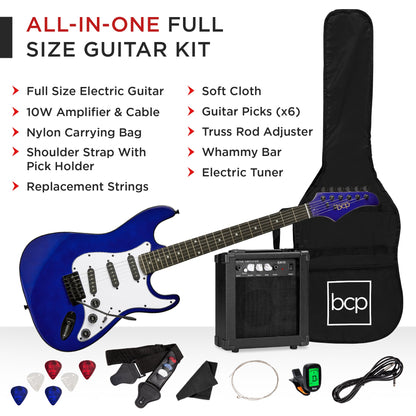 Beginner Electric Guitar Kit w/ Case, 10W Amp, Tremolo Bar - 39in