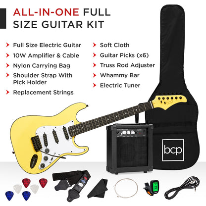 Beginner Electric Guitar Kit w/ Case, 10W Amp, Tremolo Bar - 39in