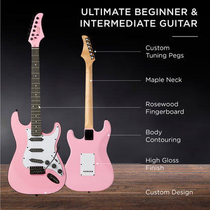 Beginner Electric Guitar Kit w/ Case, 10W Amp, Tremolo Bar - 39in