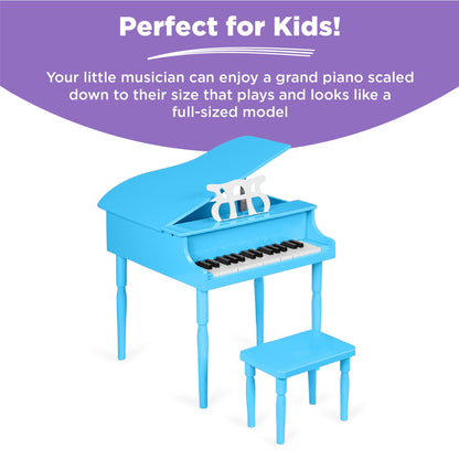 Kids Mini Wooden Grand Piano w/ Lid, Bench, Music Rack, Song Book, Stickers