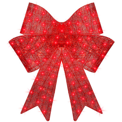 Pre-Lit Large Christmas Bow Decoration, Holiday Decor w/ 8 Functions - 48in