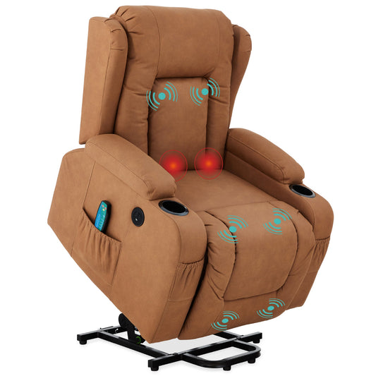 Electric Power Lift Recliner Massage Chair w/ Heat, USB Port, Cupholders