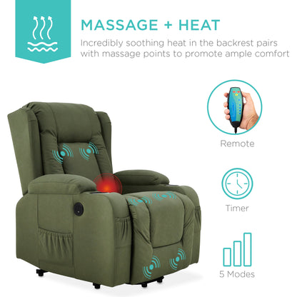 Electric Power Lift Recliner Massage Chair w/ Heat, USB Port, Cupholders