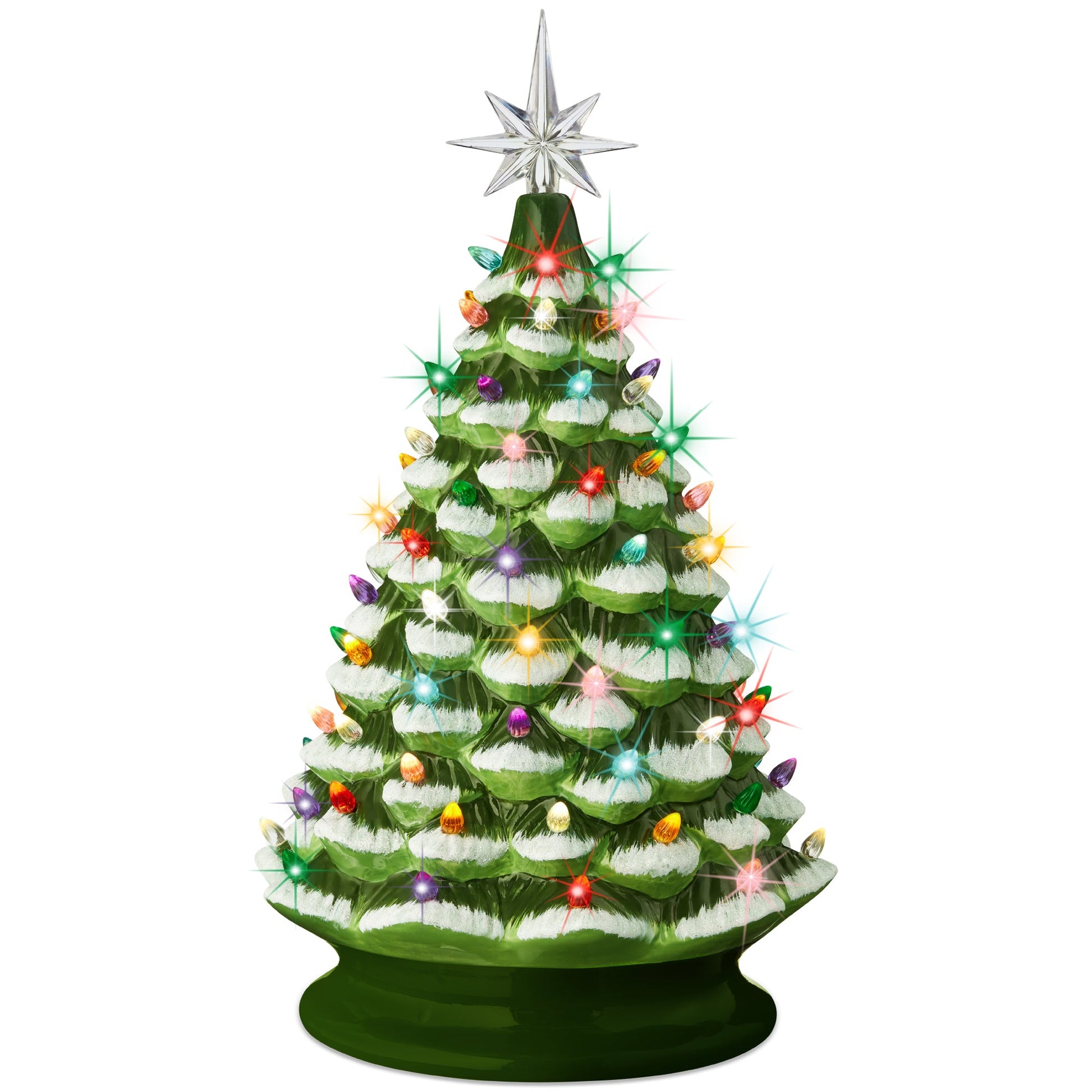 Large Pre-Lit Ceramic Christmas Tree Decoration w/ LED Light, Timer - 18in