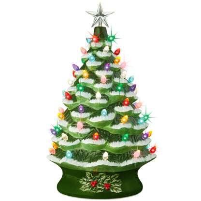 XL Pre-Lit Ceramic Christmas Tree Decoration w/ LED Light, Timer - 24in