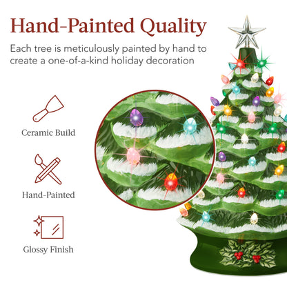 XL Pre-Lit Ceramic Christmas Tree Decoration w/ LED Light, Timer - 24in