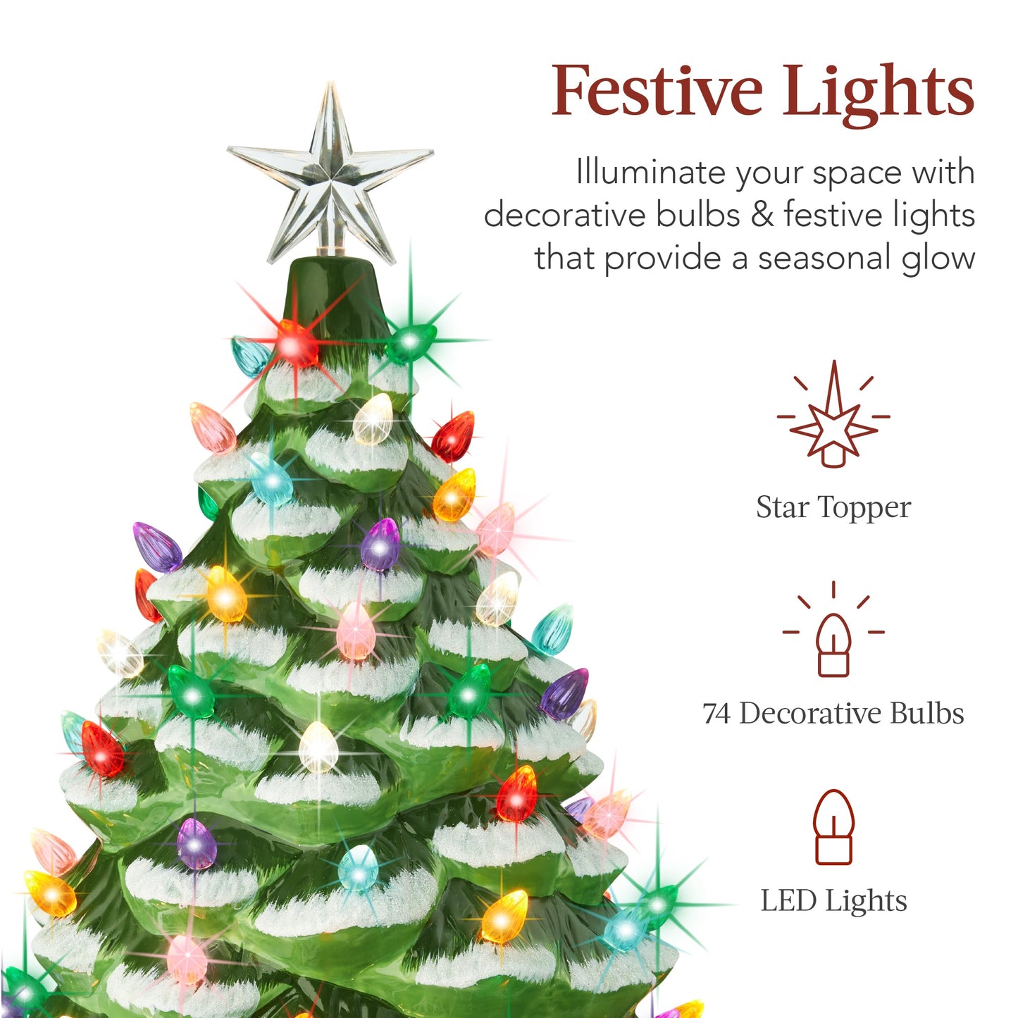 XL Pre-Lit Ceramic Christmas Tree Decoration w/ LED Light, Timer - 24in