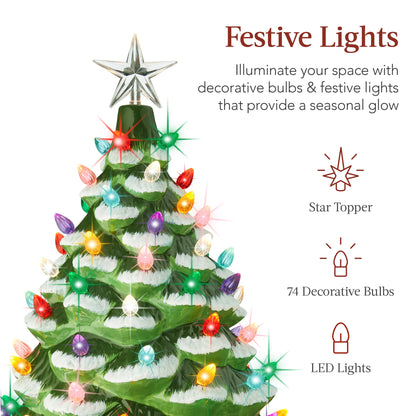 XL Pre-Lit Ceramic Christmas Tree Decoration w/ LED Light, Timer - 24in