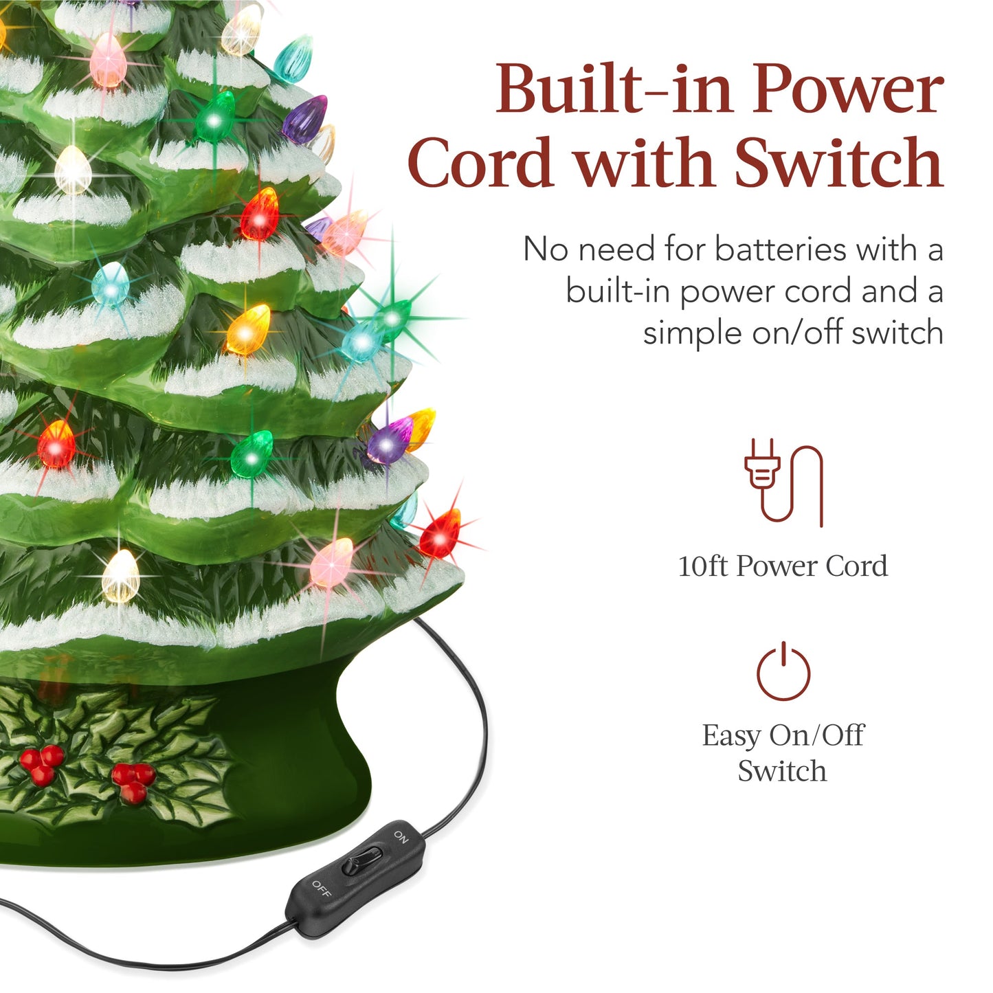 XL Pre-Lit Ceramic Christmas Tree Decoration w/ LED Light, Timer - 24in