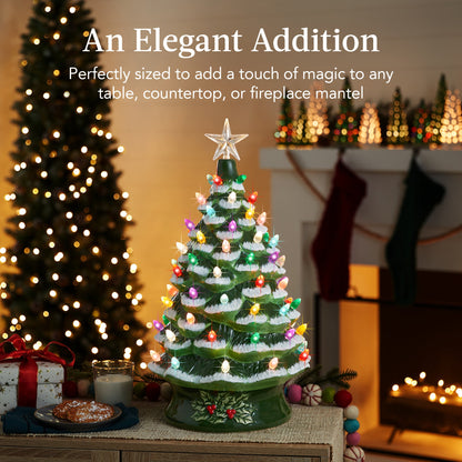 XL Pre-Lit Ceramic Christmas Tree Decoration w/ LED Light, Timer - 24in