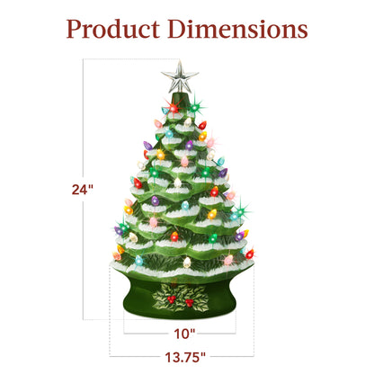 XL Pre-Lit Ceramic Christmas Tree Decoration w/ LED Light, Timer - 24in