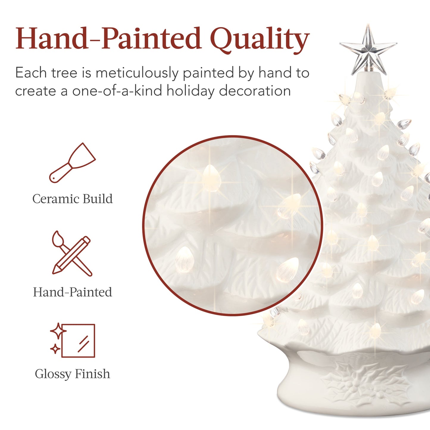 XL Pre-Lit Ceramic Christmas Tree Decoration w/ LED Light, Timer - 24in