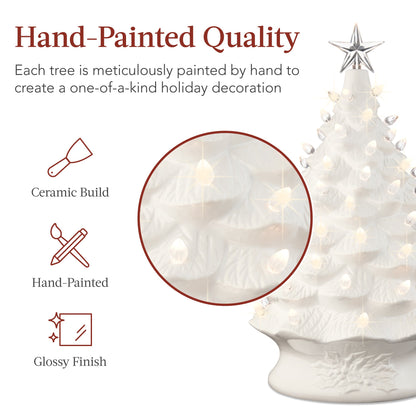 XL Pre-Lit Ceramic Christmas Tree Decoration w/ LED Light, Timer - 24in