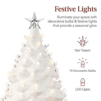 XL Pre-Lit Ceramic Christmas Tree Decoration w/ LED Light, Timer - 24in