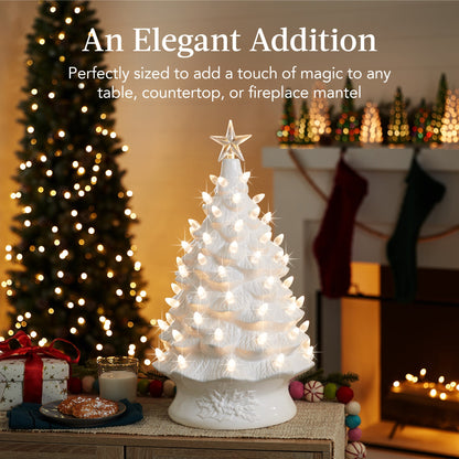 XL Pre-Lit Ceramic Christmas Tree Decoration w/ LED Light, Timer - 24in