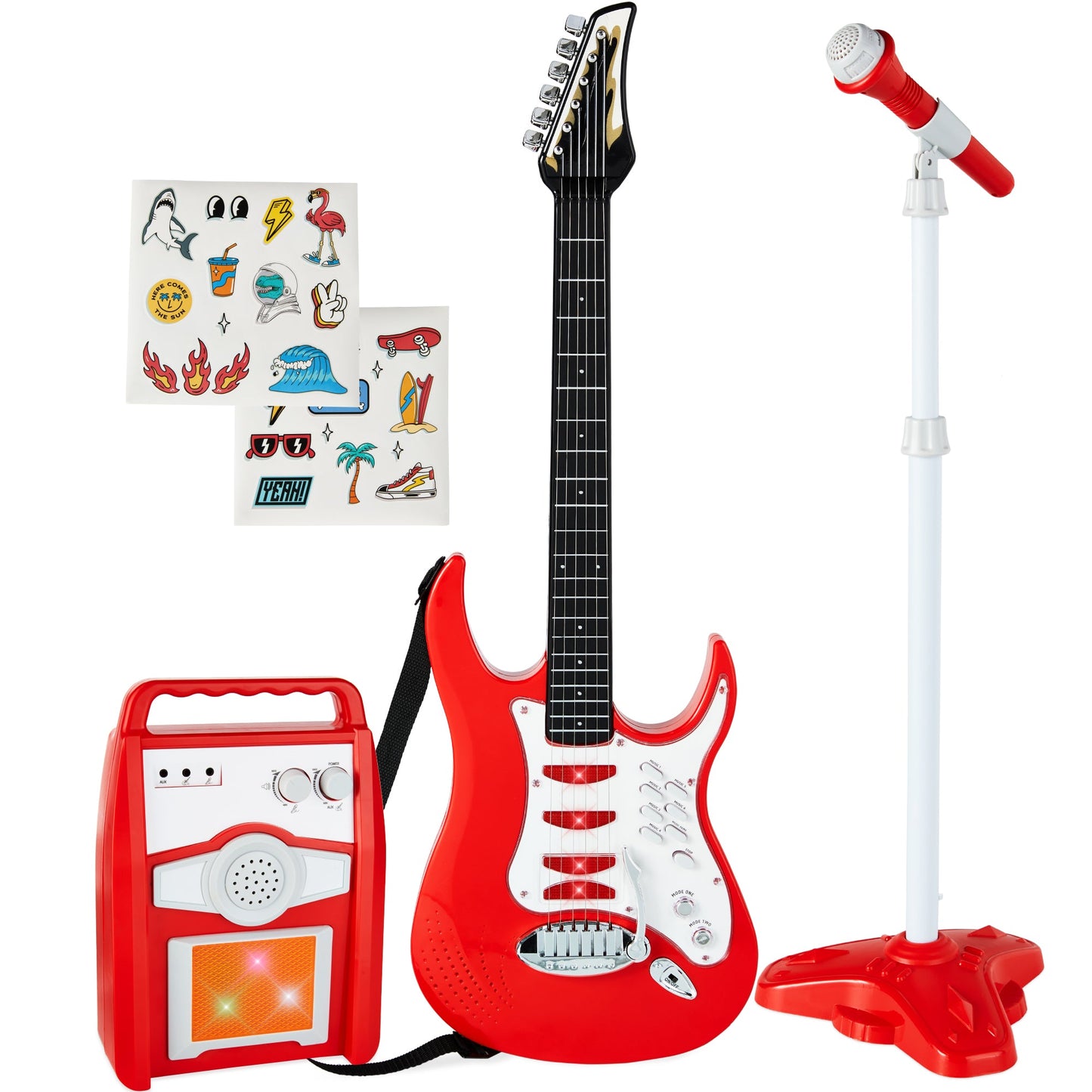 Kids Electric Guitar Toy Play Set w/ 6 Songs, Microphone, Amp