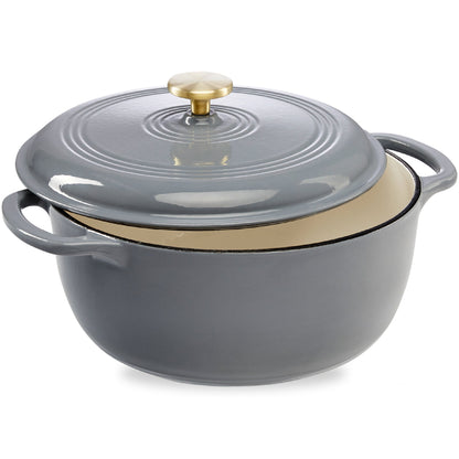 Cast-Iron Dutch Oven Kitchen Cookware w/ Enamel, Handles - 6qt