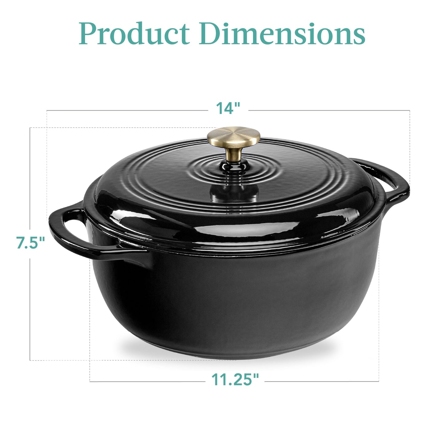 Cast-Iron Dutch Oven Kitchen Cookware w/ Enamel, Handles - 6qt