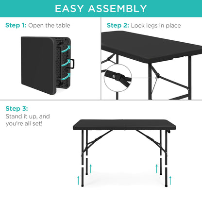 Portable Folding Plastic Dining Table w/ Handle, Lock - 4ft