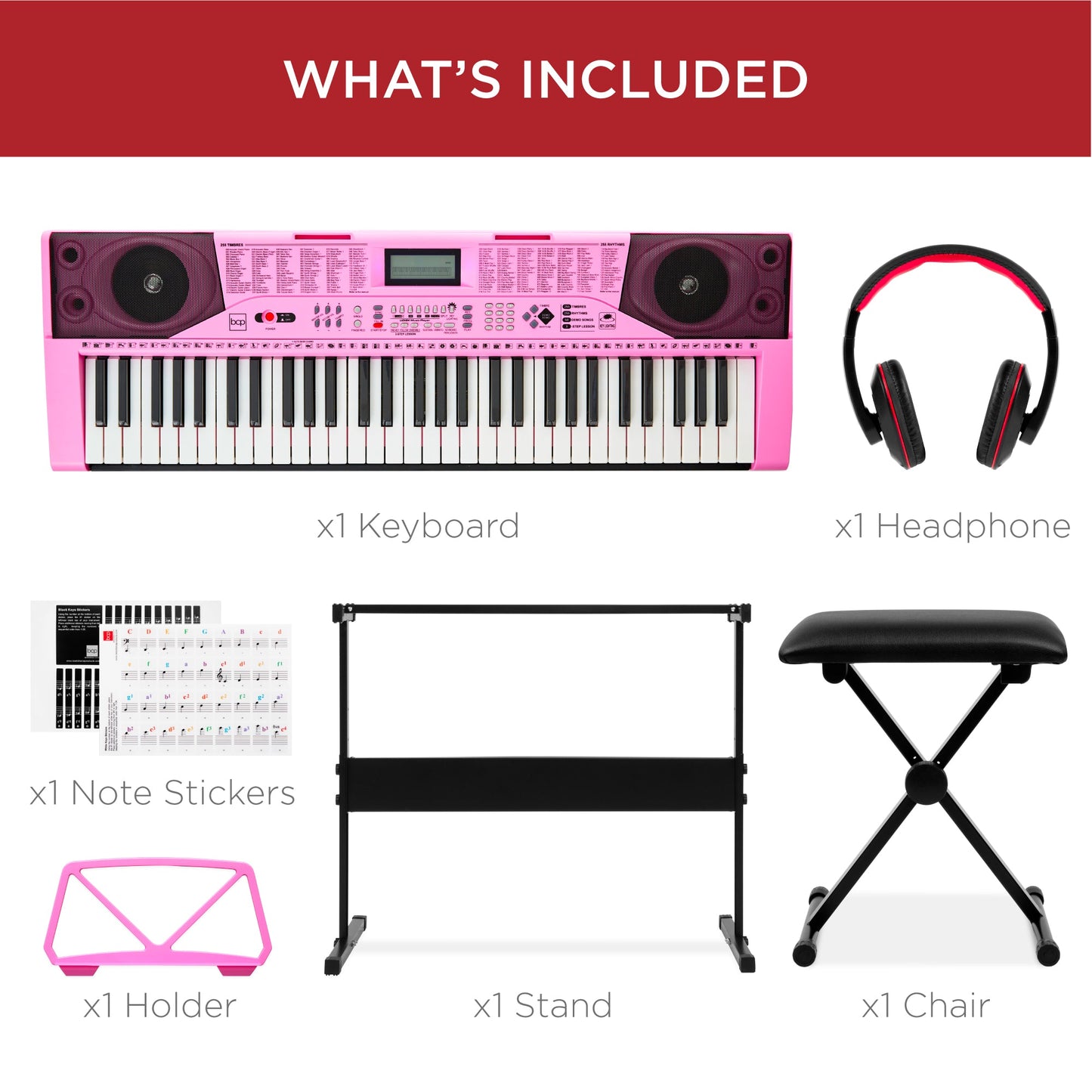 61-Key Beginners Electronic Keyboard Piano Set w/ Lighted Keys, Headphones