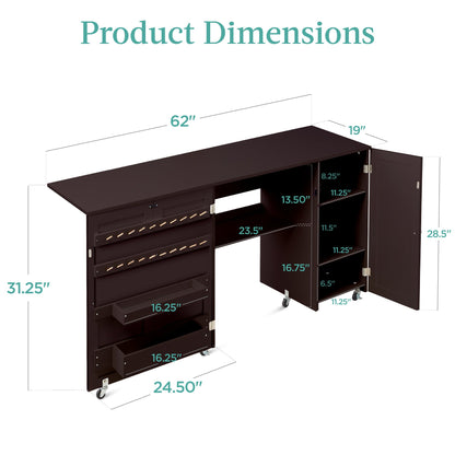 Large Portable Folding Sewing Table Multipurpose Craft Station w/ Wheels