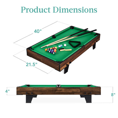 Tabletop Billiard Set, Pool Arcade Game Table w/ 2 Cues, Storage Bag - 40in