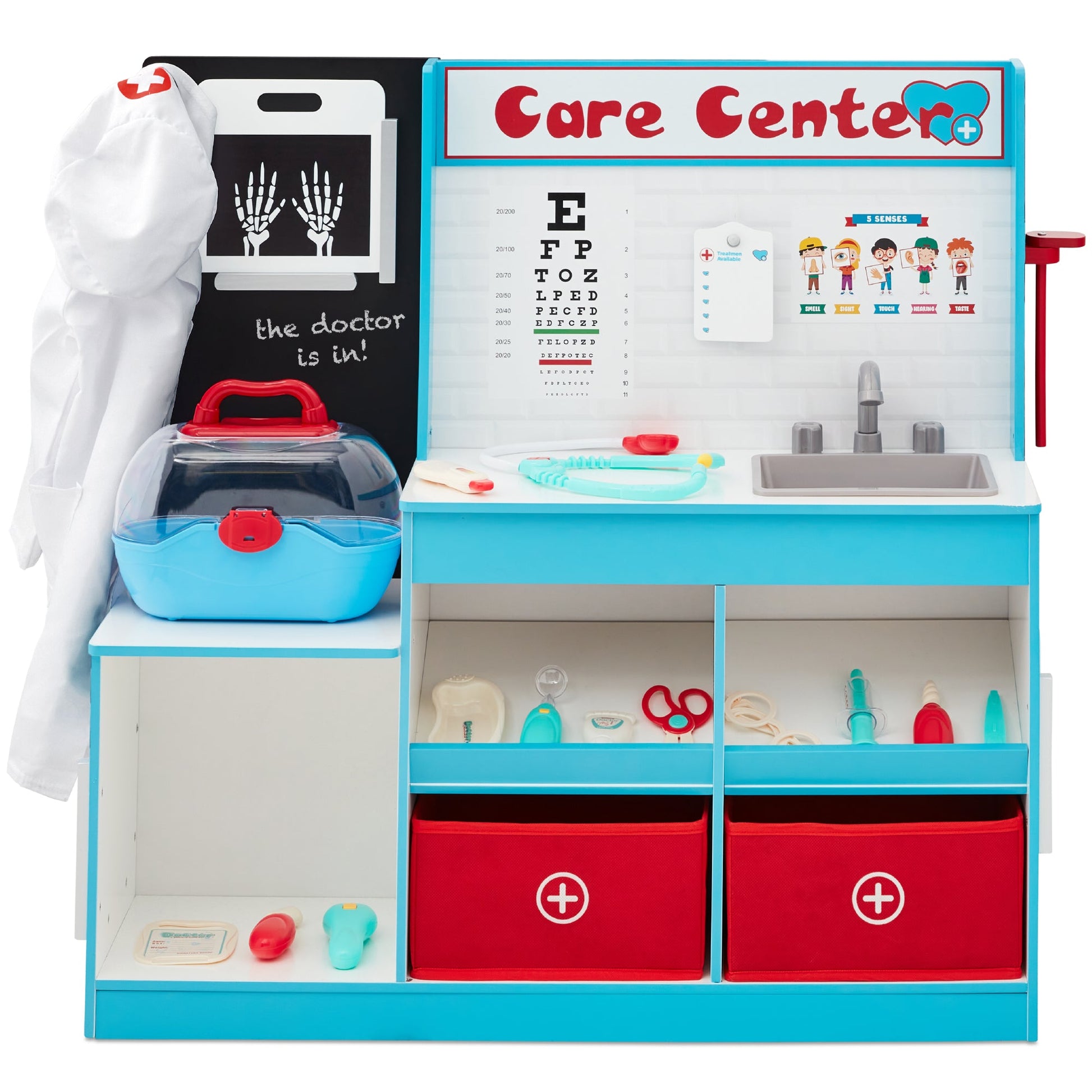 Pretend Play Doctor's Office, Kids Wooden Toy Set w/ Accessories Included