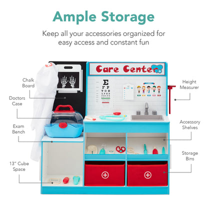 Pretend Play Doctor's Office, Kids Wooden Toy Set w/ Accessories Included