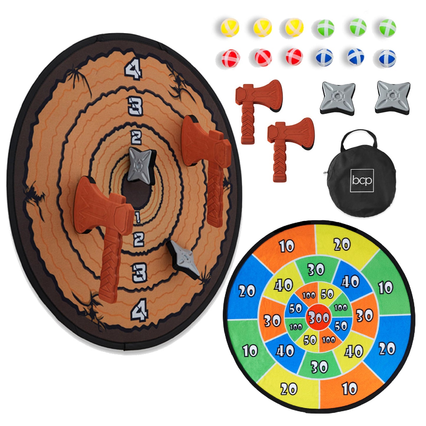 Large Double-Sided Dart Board, Sticky Ball Axe Star Throwing Game