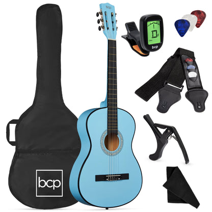 Beginner Acoustic Guitar Set w/ Case, Strap, Digital Tuner, Strings - 38in