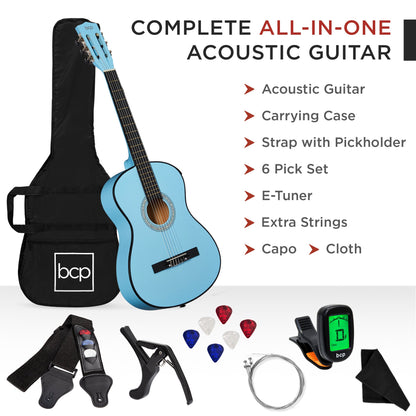 Beginner Acoustic Guitar Set w/ Case, Strap, Digital Tuner, Strings - 38in