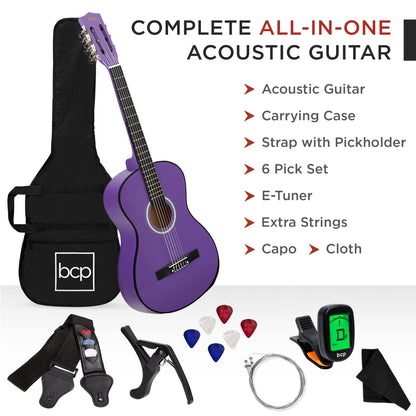 Beginner Acoustic Guitar Set w/ Case, Strap, Digital Tuner, Strings - 38in