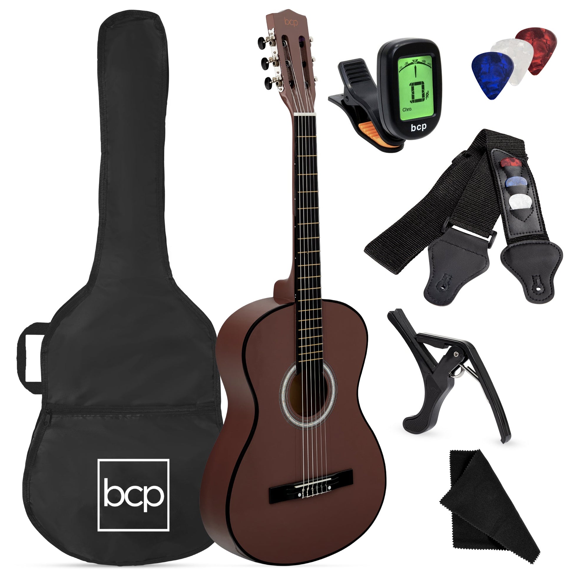 Beginner Acoustic Guitar Set w/ Case, Strap, Digital Tuner, Strings - 38in